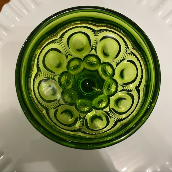Green LE Smith Moon and Stars Champagne Coupe Sherbet Votive Glass Vintage L.E. - Picture 4 of 10